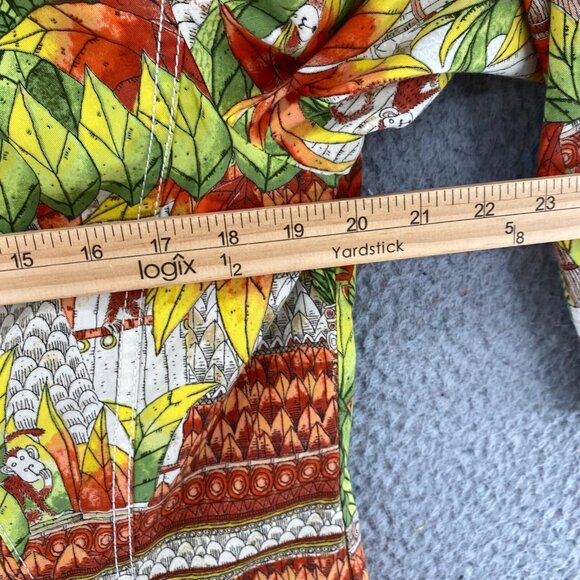 Chicos Jacket Womens 2 US Large Green Orange Tropical Hidden Monkey Twill Button - Picture 7 of 9